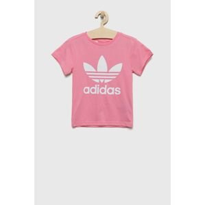 Detské bavlnené tričko adidas Originals ružová farba,