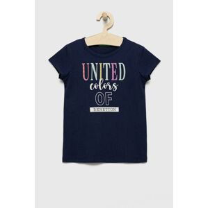 Detské bavlnené tričko United Colors of Benetton tmavomodrá farba,