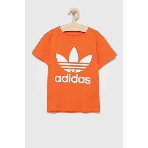 Detské bavlnené tričko adidas Originals oranžová farba, s potlačou