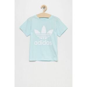 Detské bavlnené tričko adidas Originals HS8864 tyrkysová farba, s potlačou