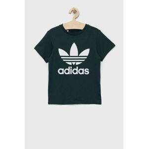 Detské bavlnené tričko adidas Originals zelená farba, s potlačou