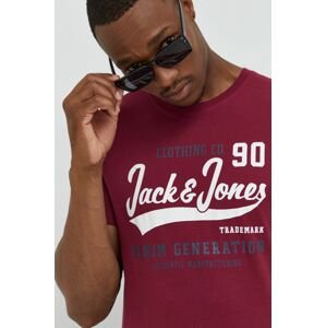 Bavlnené tričko Jack & Jones fialová farba, s potlačou