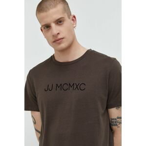 Bavlnené tričko Jack & Jones hnedá farba, s nášivkou