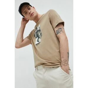 Bavlnené tričko Premium by Jack&Jones béžová farba, s potlačou