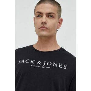 Bavlnené tričko Premium by Jack&Jones čierna farba, s potlačou