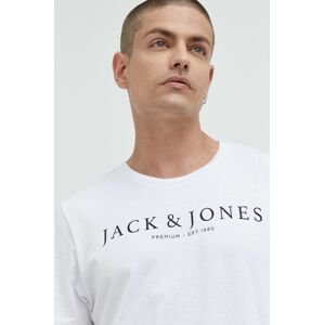 Bavlnené tričko Jack & Jones biela farba, s potlačou