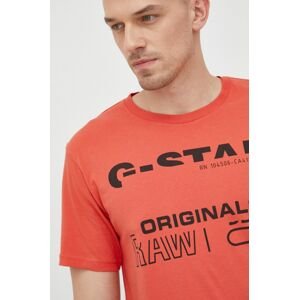 Bavlnené tričko G-Star Raw oranžová farba, s potlačou