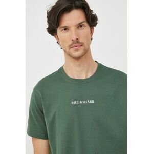 Bavlnené tričko Paul&Shark zelená farba, jednofarebné