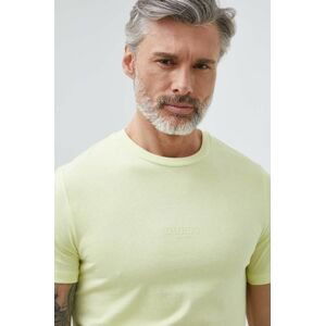 Bavlnené tričko Guess zelená farba, s nášivkou