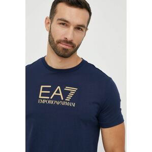 Bavlnené tričko EA7 Emporio Armani tmavomodrá farba, s nášivkou
