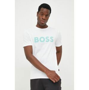 Bavlnené tričko BOSS Boss Casual biela farba, s potlačou