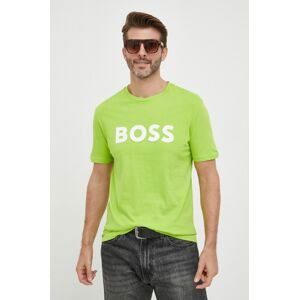 Bavlnené tričko BOSS BOSS CASUAL zelená farba, s potlačou