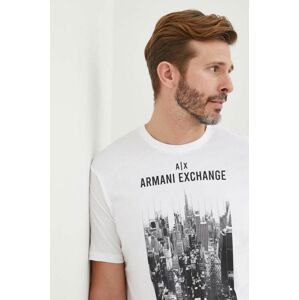 Bavlnené tričko Armani Exchange biela farba, s potlačou