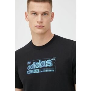 Bavlnené tričko adidas čierna farba, s potlačou