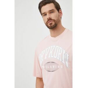 Bavlnené tričko Drykorn ružová farba, s potlačou
