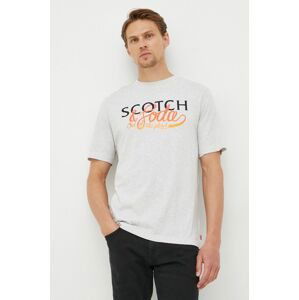 Bavlnené tričko Scotch & Soda šedá farba, s potlačou