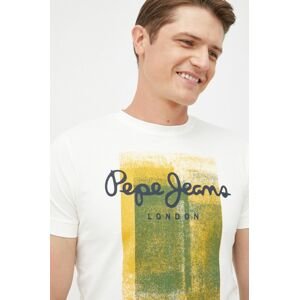 Bavlnené tričko Pepe Jeans biela farba, s potlačou