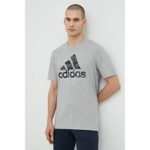 Bavlnené tričko adidas šedá farba, s potlačou