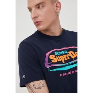 Bavlnené tričko Superdry tmavomodrá farba, s potlačou