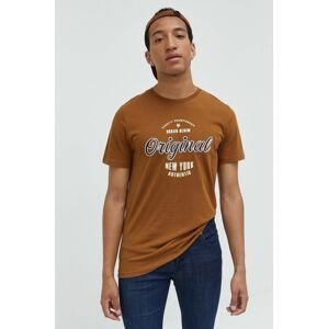 Bavlnené tričko Produkt by Jack & Jones hnedá farba, s potlačou