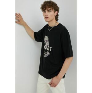 Bavlnené tričko Young Poets Society Knight Yoricko čierna farba, s potlačou
