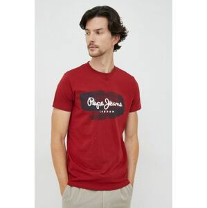 Bavlnené tričko Pepe Jeans červená farba, s potlačou