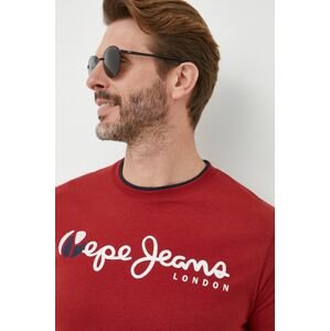 Bavlnené tričko Pepe Jeans bordová farba, s potlačou