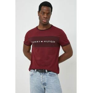 Bavlnené tričko Tommy Hilfiger bordová farba, s potlačou