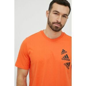 bavlnené tričko adidas oranžová farba, s potlačou