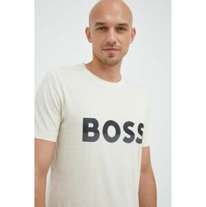 Bavlnené tričko BOSS Boss Athleisure béžová farba, s potlačou