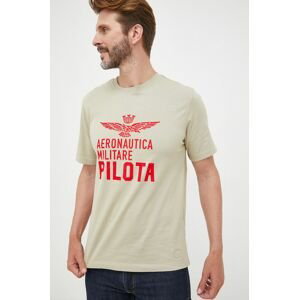 Bavlnené tričko Aeronautica Militare béžová farba, s potlačou
