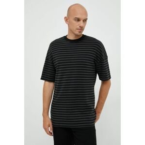 Bavlnené tričko Sisley čierna farba, vzorované