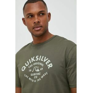 Bavlnené tričko Quiksilver hnedá farba, s potlačou