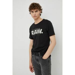 Bavlnené tričko G-Star Raw čierna farba, s potlačou