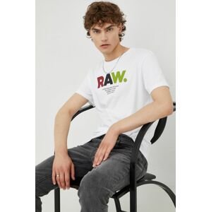 Bavlnené tričko G-Star Raw biela farba, s potlačou