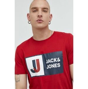 Bavlnené tričko Jack & Jones Jcologan červená farba, s potlačou