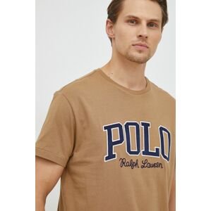 Bavlnené tričko Polo Ralph Lauren hnedá farba, s nášivkou