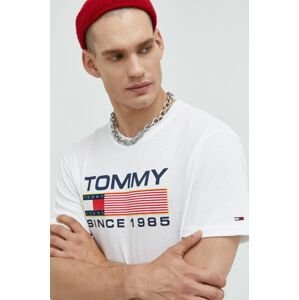 Bavlnené tričko Tommy Jeans biela farba, s potlačou