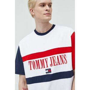 Bavlnené tričko Tommy Jeans biela farba, s nášivkou