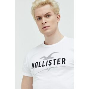 Bavlnené tričko Hollister Co. biela farba, s nášivkou