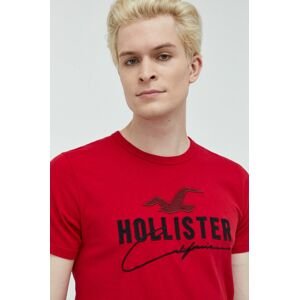 Bavlnené tričko Hollister Co. červená farba, s nášivkou