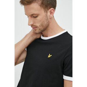 Bavlnené tričko Lyle & Scott čierna farba, s nášivkou