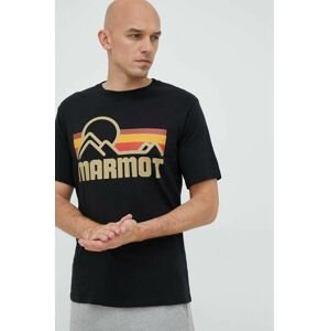 Bavlnené tričko Marmot čierna farba, s potlačou