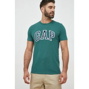 Bavlnené tričko GAP zelená farba, s nášivkou