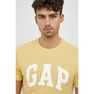 Bavlnené tričko GAP žltá farba, s potlačou