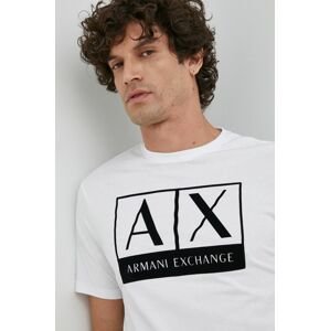 Bavlnené tričko Armani Exchange biela farba, s potlačou