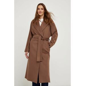 Vlnený kabát Answear Lab hnedá farba, prechodný, oversize
