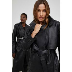 Kožený kabát Answear Lab X limitovaná kolekcia NO SHAME dámsky, čierna farba, prechodný