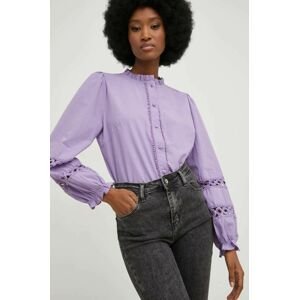 Bavlnená košeľa Answear Lab dámska, fialová farba, regular, so stojačikom