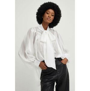Košeľa Answear Lab dámska, biela farba, voľný strih, s viazaním vo výstrihu